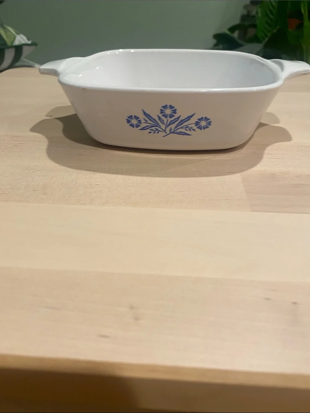 Corningware White Baking Casserole with Blue Floral Pattern